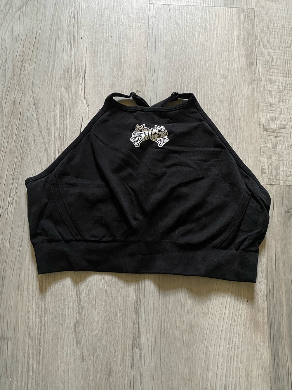 Darc Sport Black High-Neck Sports Bra with Embroidered Tiger Accent